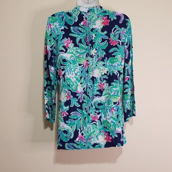 Lilly Pulizer Green Floral Print Top Sz Xsmall - Picture 6 of 8